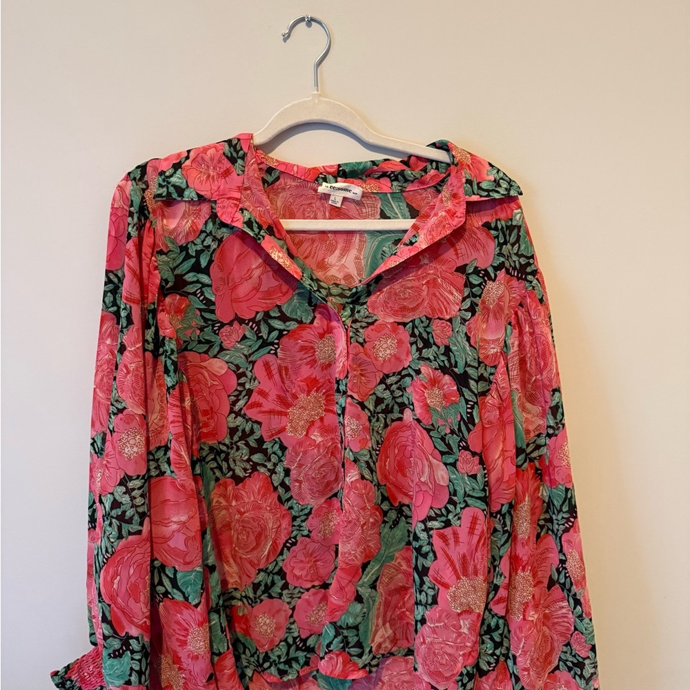 Eesome Pink and Green Floral Blouse